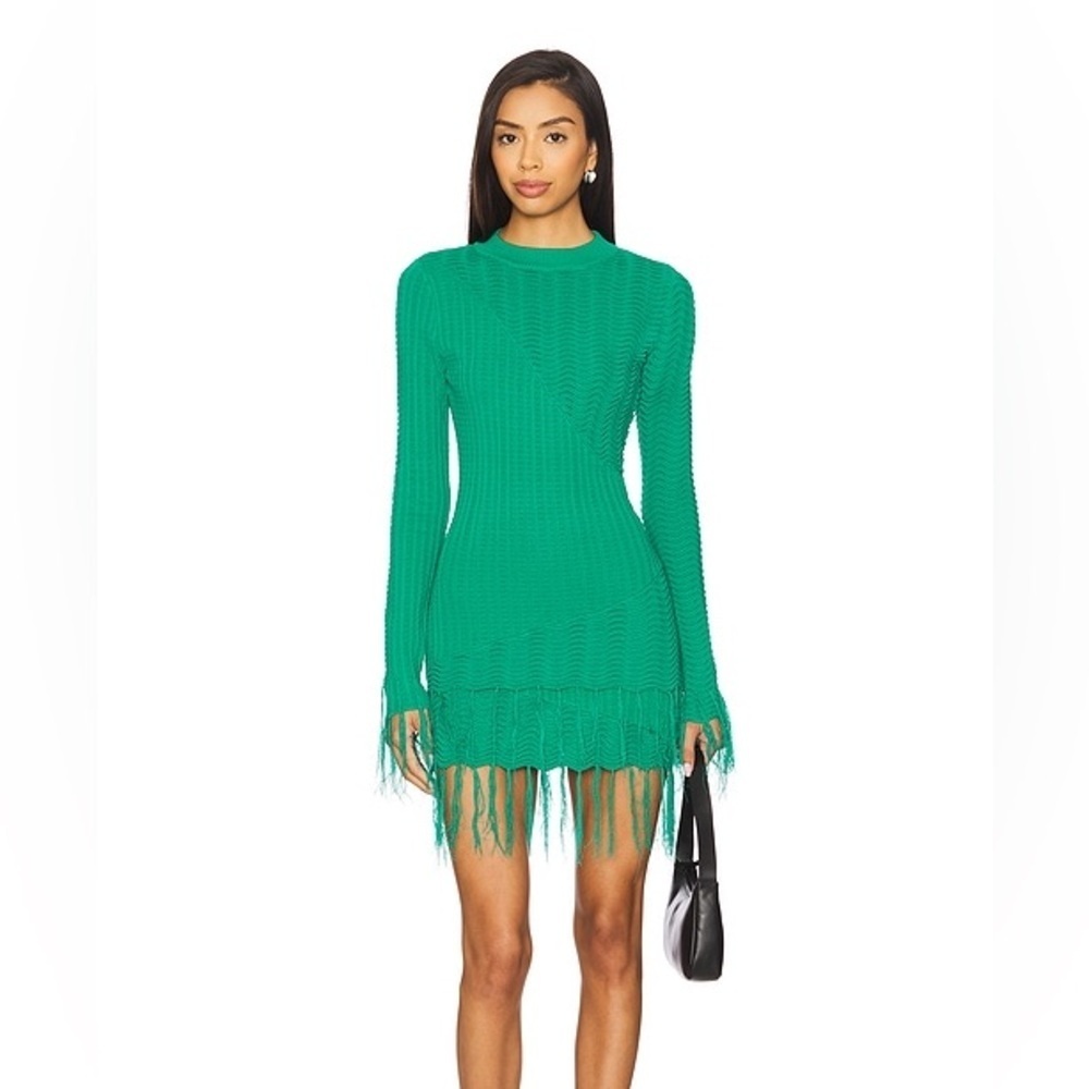Yellow The Label Freya Fringe Dress Ribbed Knit Mini Boho Tassel Party Size M